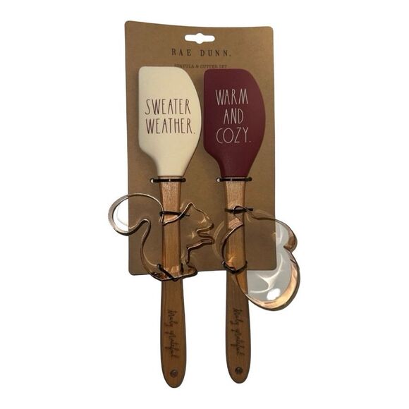Rae Dunn Spatula & Cookie Cutter Set - Sweater Weather Warm Cozy - New‎ - Picture 1 of 6